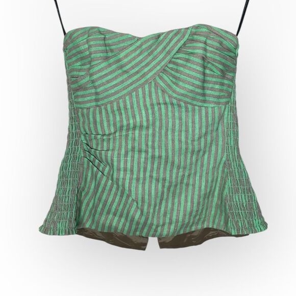 NANETTE LEPORE Green Striped TRELLIS Bustier Corset Top w/ Back Zip Size 6 - Picture 2 of 8